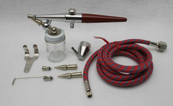 PAASCHE AIRBRUSH SET W/EXTRA 1 & 3 oz. JARS, 10' HOSE -TUB
