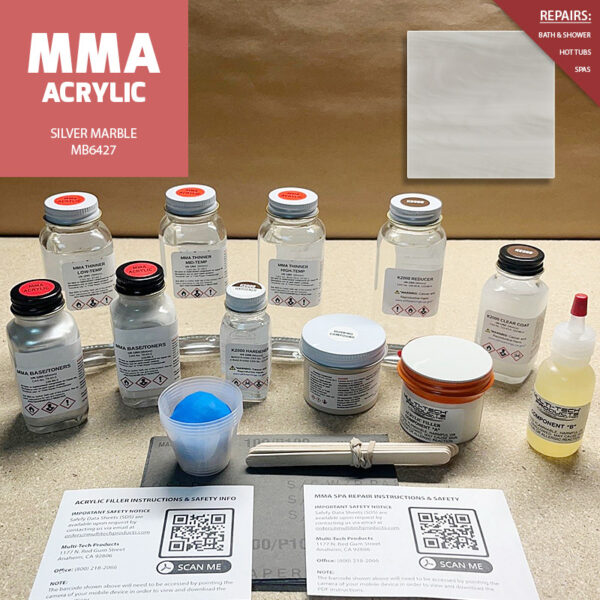 MMA ACRYLIC SINGLE REPAIR KIT SILVER MARBLE SPA